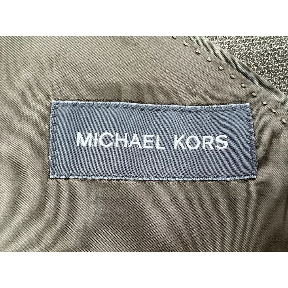 Michael Kors Blazer Mens 46R Beige Plaid Tweed Stretch Sport Coat 2 Button